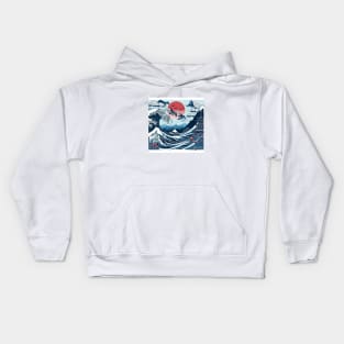 The Sea Wave and Flying Fish in Japanese Style Kids Hoodie